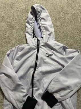 Reebok Light Gray and Black Hooded Windbreaker Jacket